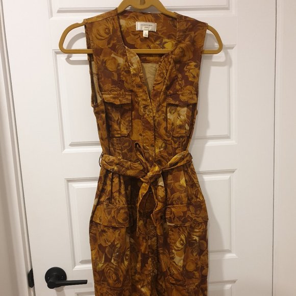 Autumn dress 90s - tie belt with pockets, floral pattern, earthy fall tones - Picture 1 of 3